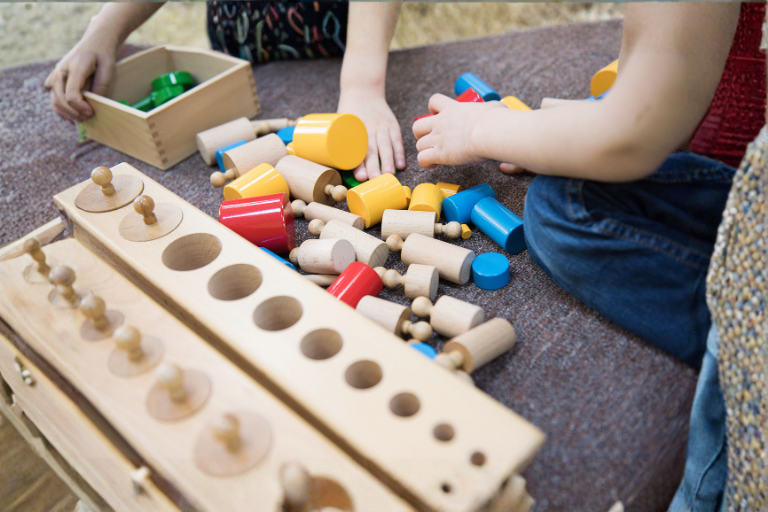 Kid Playing with Practical Life Montessori toys